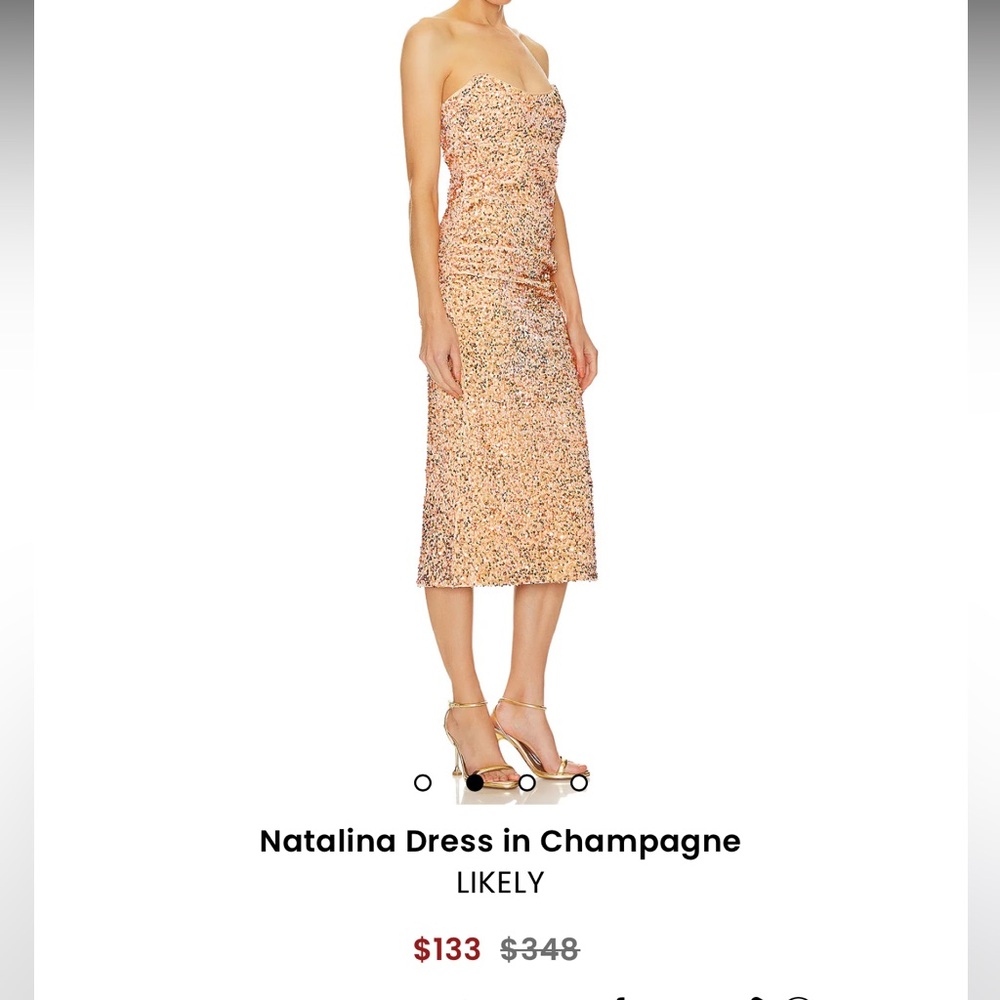 LIKELY GOLD SEQUENCE DRESS